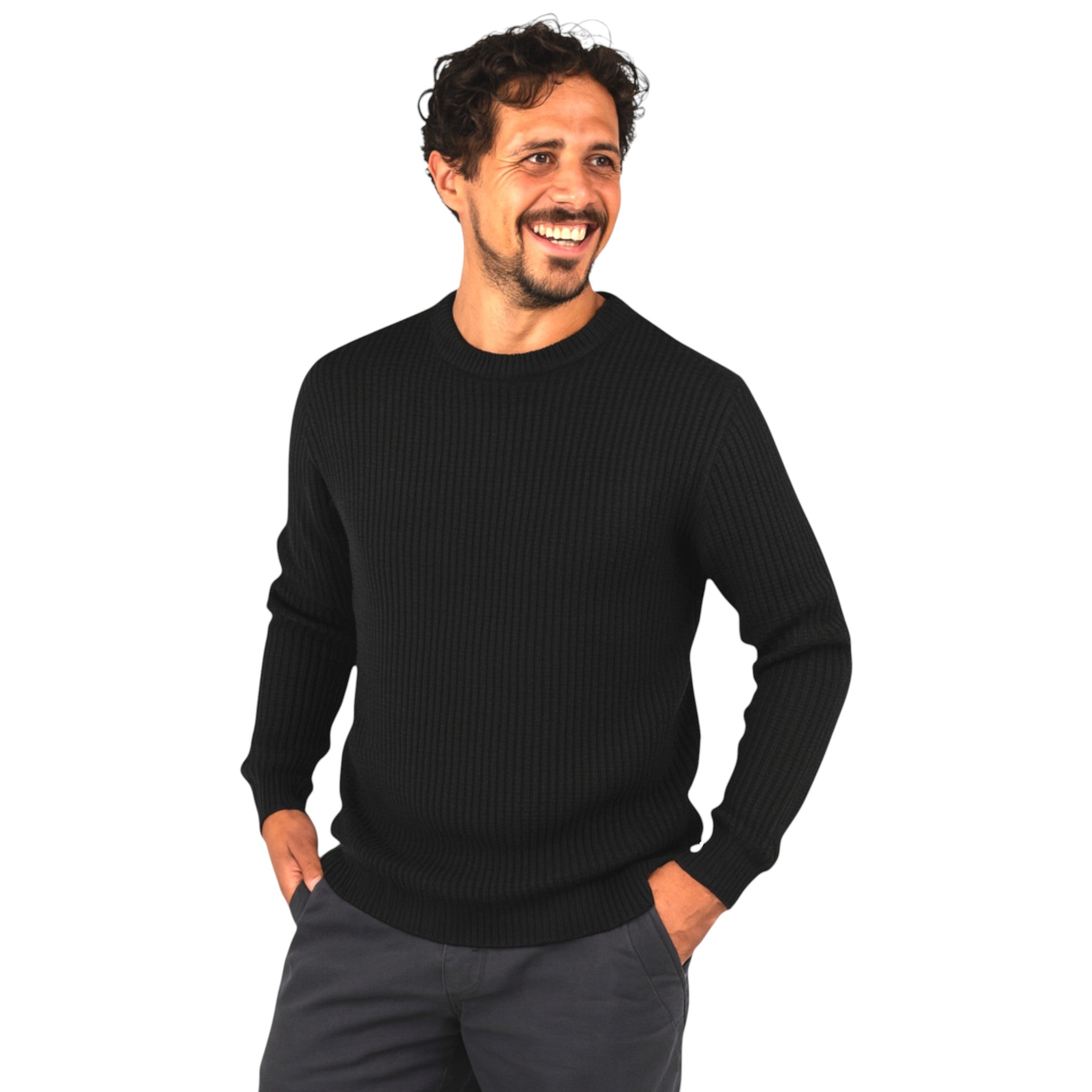 Men’s Ex Store Jack & Jones chunky knit jumper in black – classic crew neck sweater